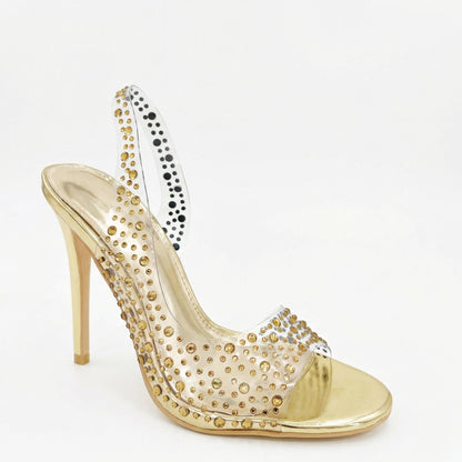 Damen High Heel Sandalen Glitzer Strass Schuhe Party