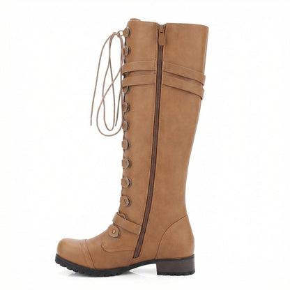 Damen Schnürstiefel Steampunk Stil Vintage Leder
