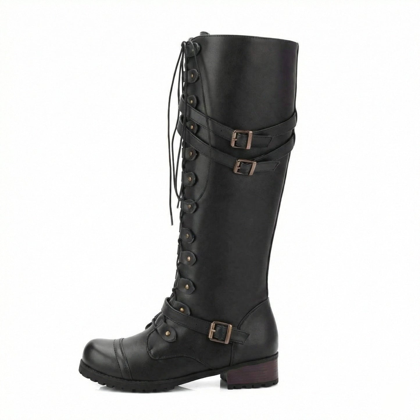 Damen Schnürstiefel Steampunk Stil Vintage Leder