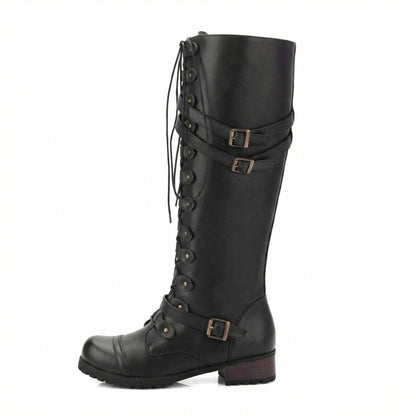 Damen Schnürstiefel Steampunk Stil Vintage Leder