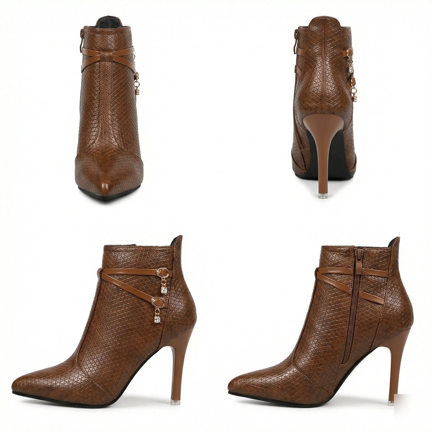 Damen Stiefeletten Spitze Modisch Schwarz