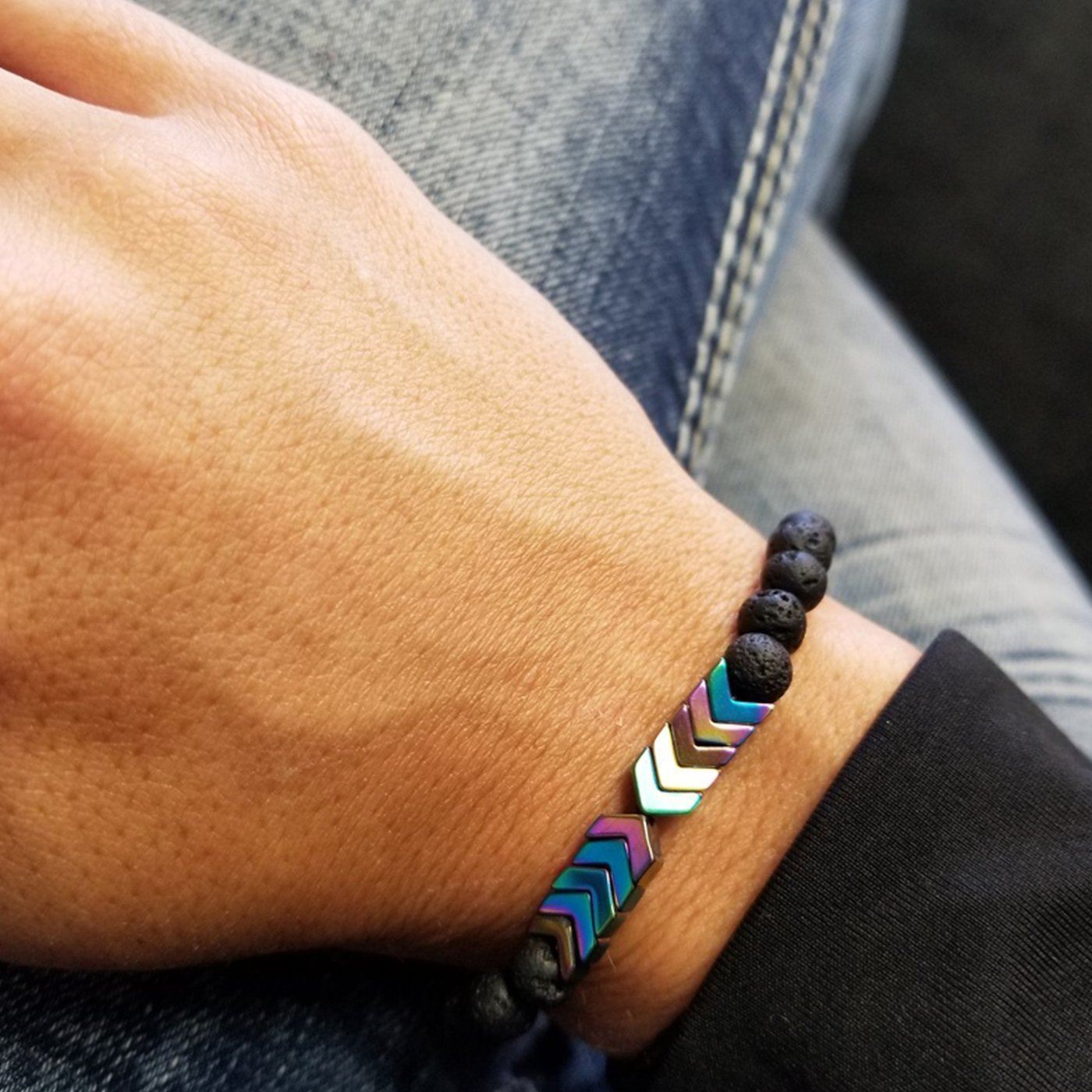 Lava Stein Armband Glitzer Schwarz