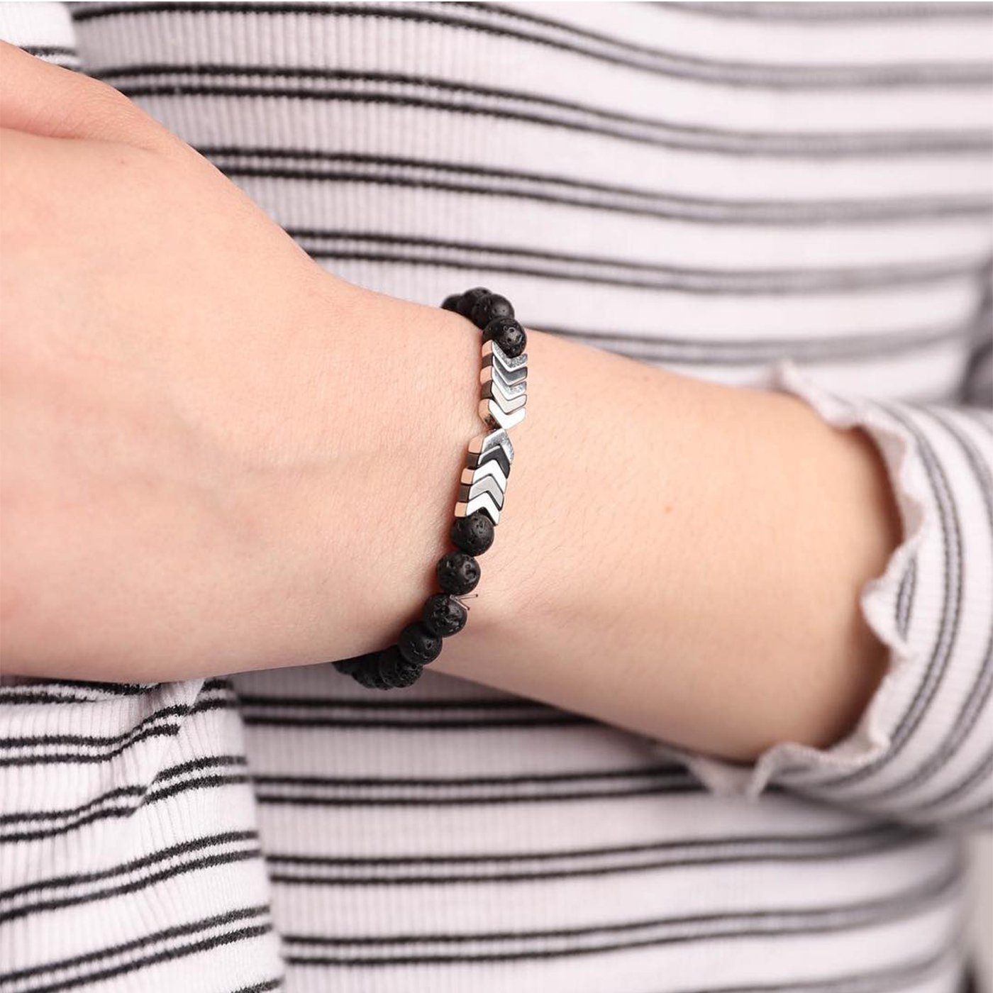 Lava Stein Armband Glitzer Schwarz