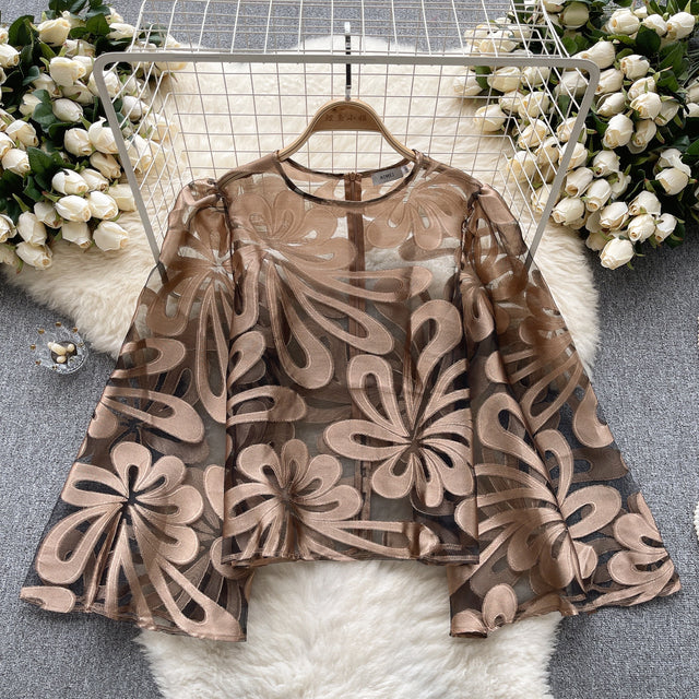 Elegante Gaze Bluse Gedruckt Lässig Frauen