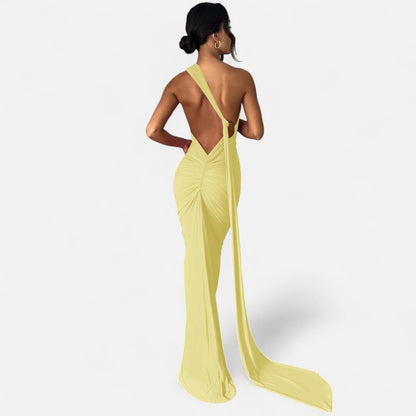 Damen Maxikleid Ein Schulter Neckholder Sommerkleid