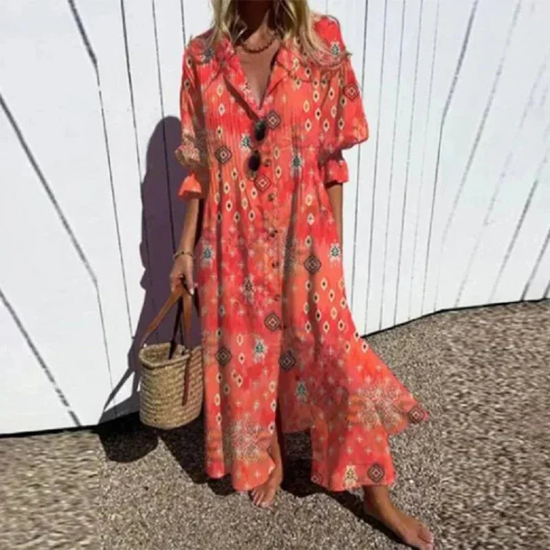 Boho Maxi Kleid Lang Klassisch Frauenkleid