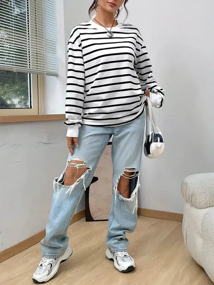 Damen Sweatshirt Streifen Design Modern - BerlinGlamour