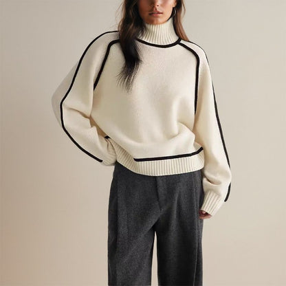 Damen Rollkragenpullover Winter Warm Colorblock