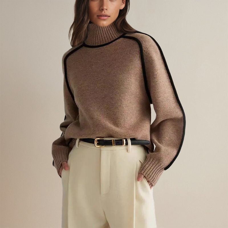 Damen Rollkragenpullover Winter Warm Colorblock