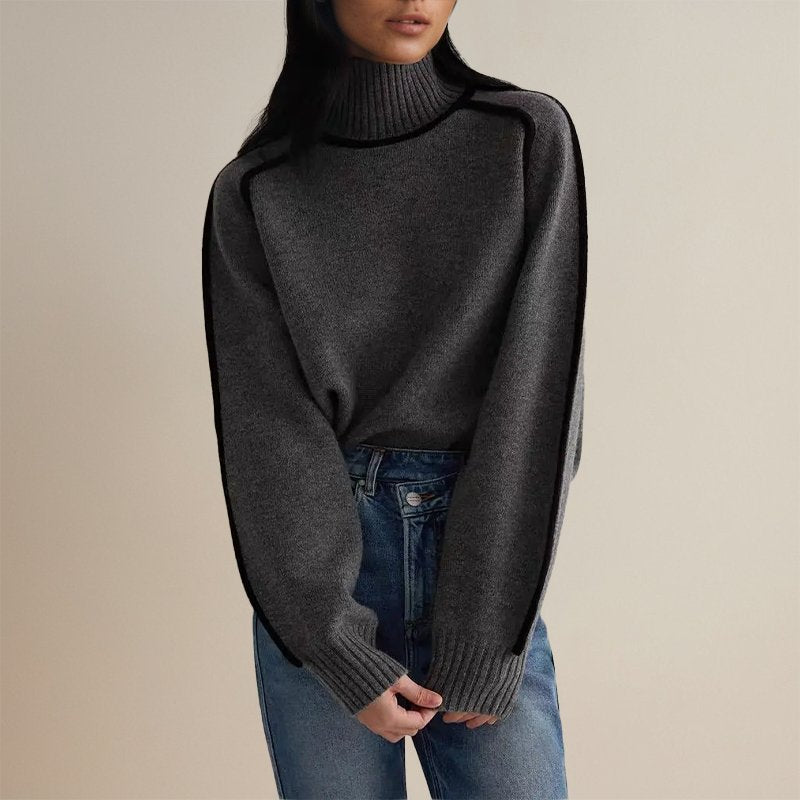 Damen Rollkragenpullover Winter Warm Colorblock