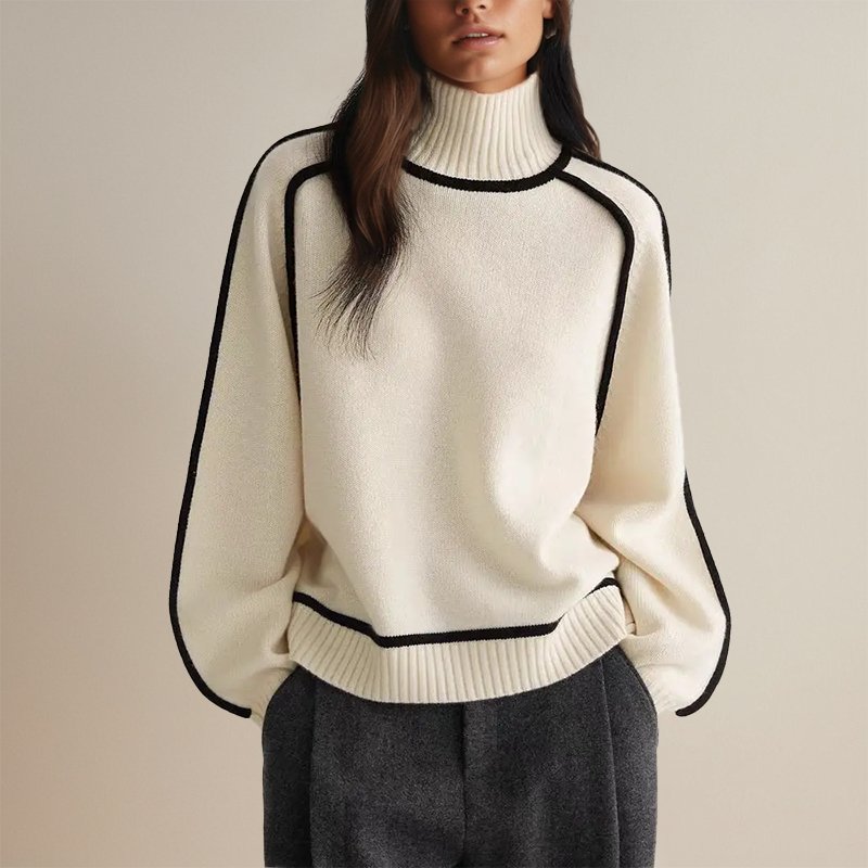 Eleganter Rollkragenpullover Mit Kontraststreifen Damen - BerlinGlamour