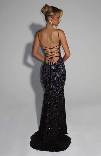 Abendkleid Glitzer mit Strasssteinen Rückenschnürung Elegant