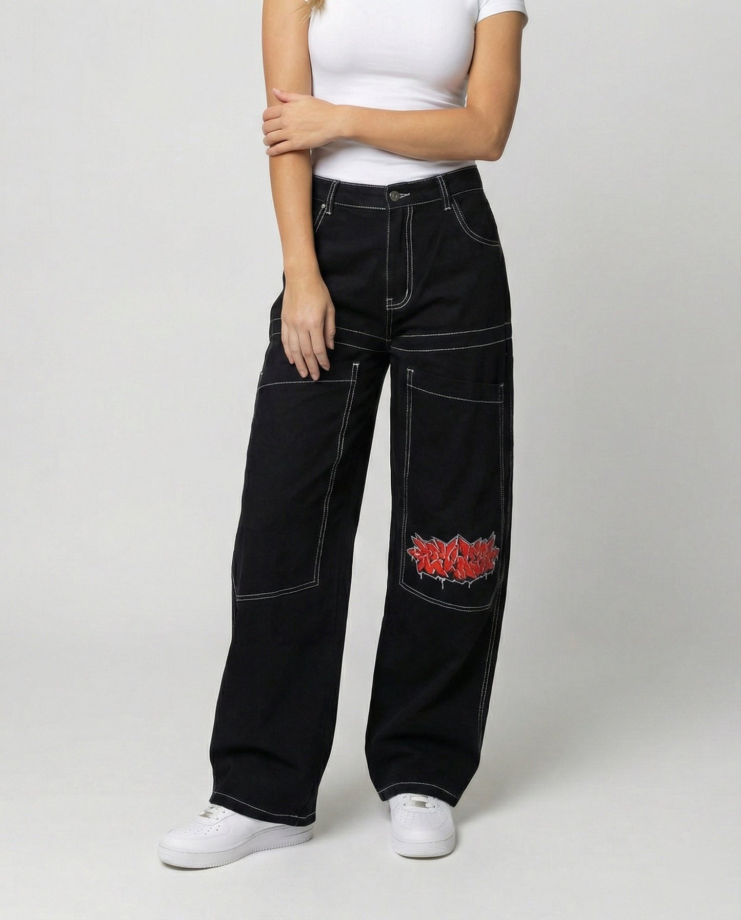Bequeme Baggy Jeans Denim Lässig Weite Passform