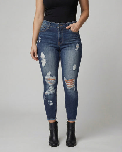 Damen Jeans Hohes Modell Destroyed Style - BerlinGlamour