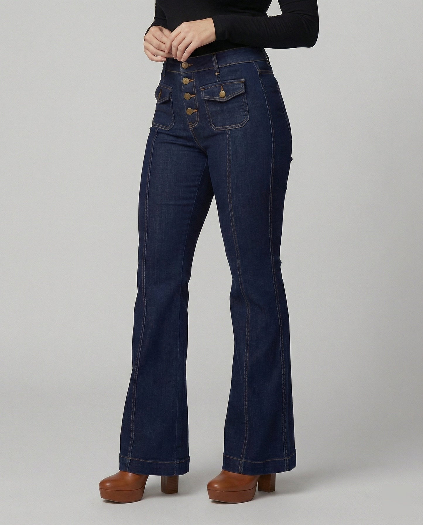 Hohe Damenjeans High-Waist Schlagjeans Trendy - BerlinGlamour