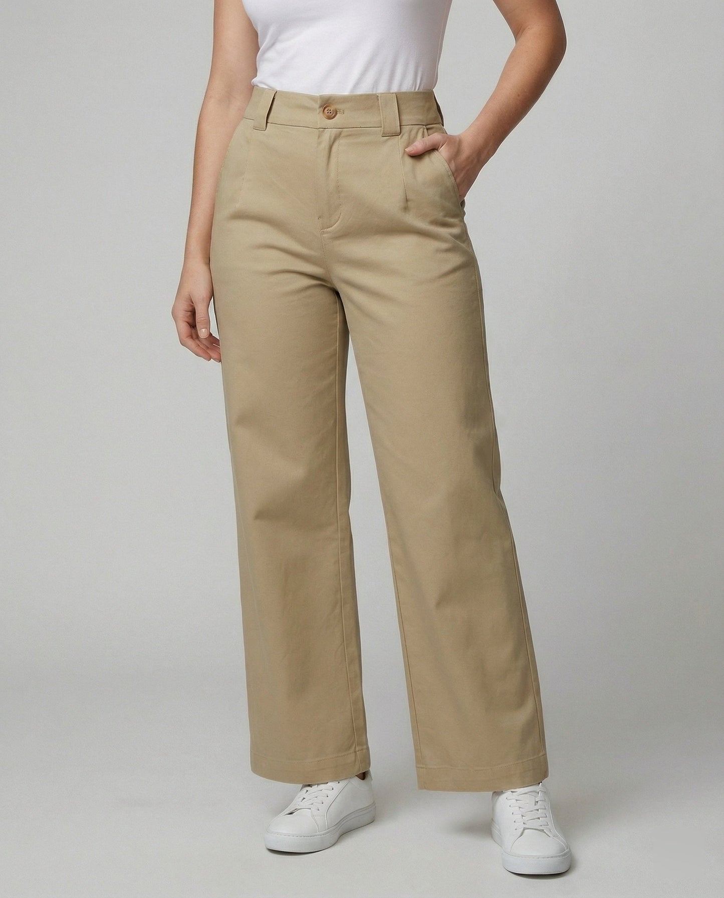 Damen High Waist Hosen Weite Bein mit elastischem Gürtel - BerlinGlamour