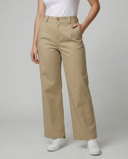 Damen High Waist Hosen Weite Bein mit elastischem Gürtel - BerlinGlamour