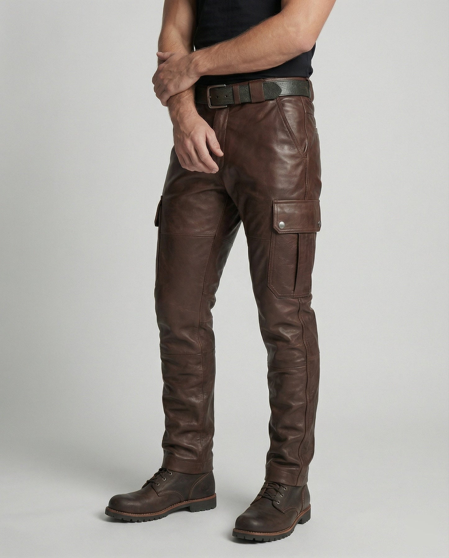 Herren Cargo-Hose Leder Robust Mit vielen Taschen - BerlinGlamour