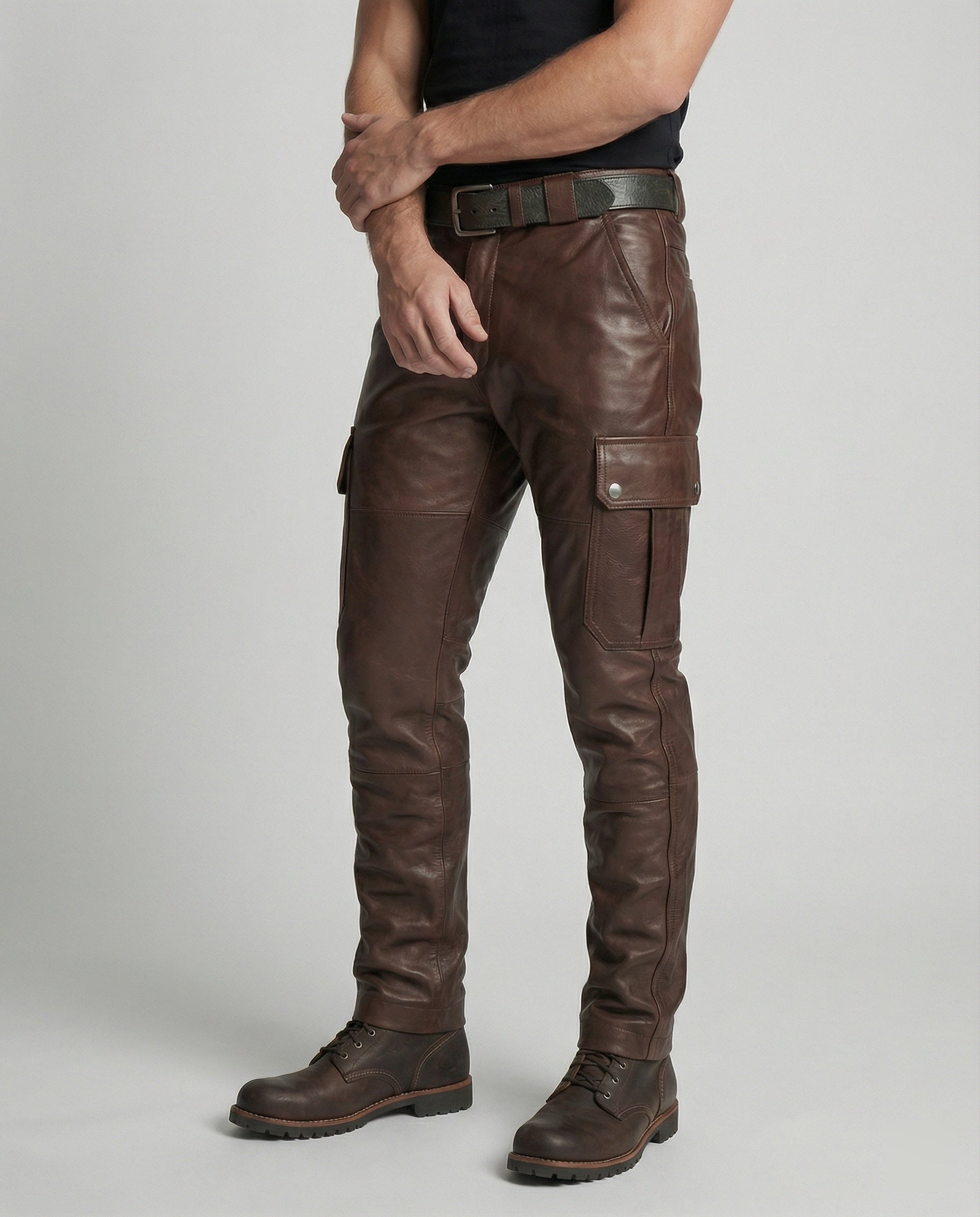 Herren Cargo-Hose Leder Robust Mit vielen Taschen - BerlinGlamour