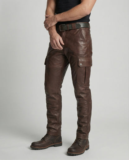 Herren Cargo-Hose Leder Robust Mit vielen Taschen - BerlinGlamour