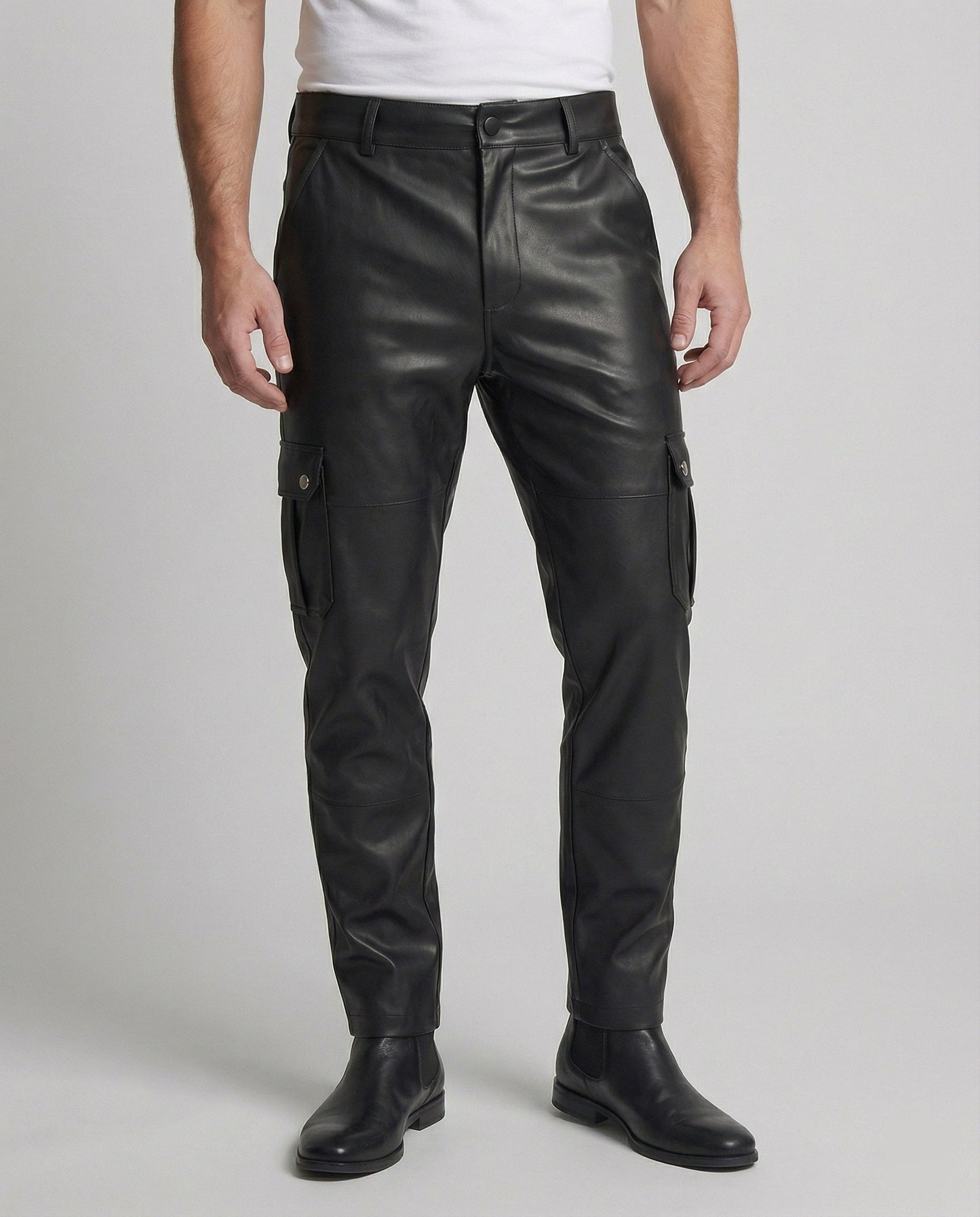 Herren Cargo-Hose Kunstleder Bequem Mit Taschen - BerlinGlamour