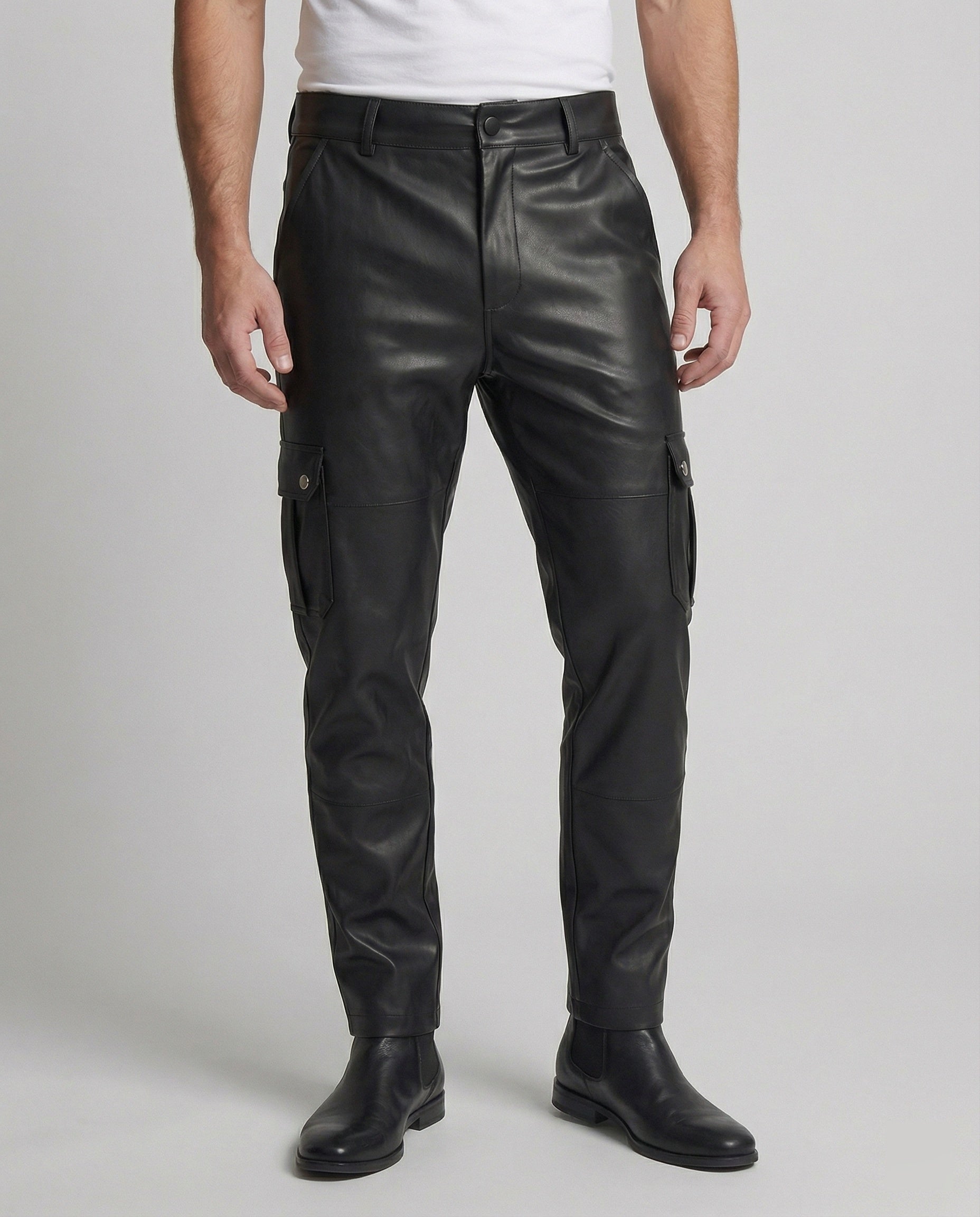 Herren Cargo-Hose Kunstleder Bequem Mit Taschen - BerlinGlamour