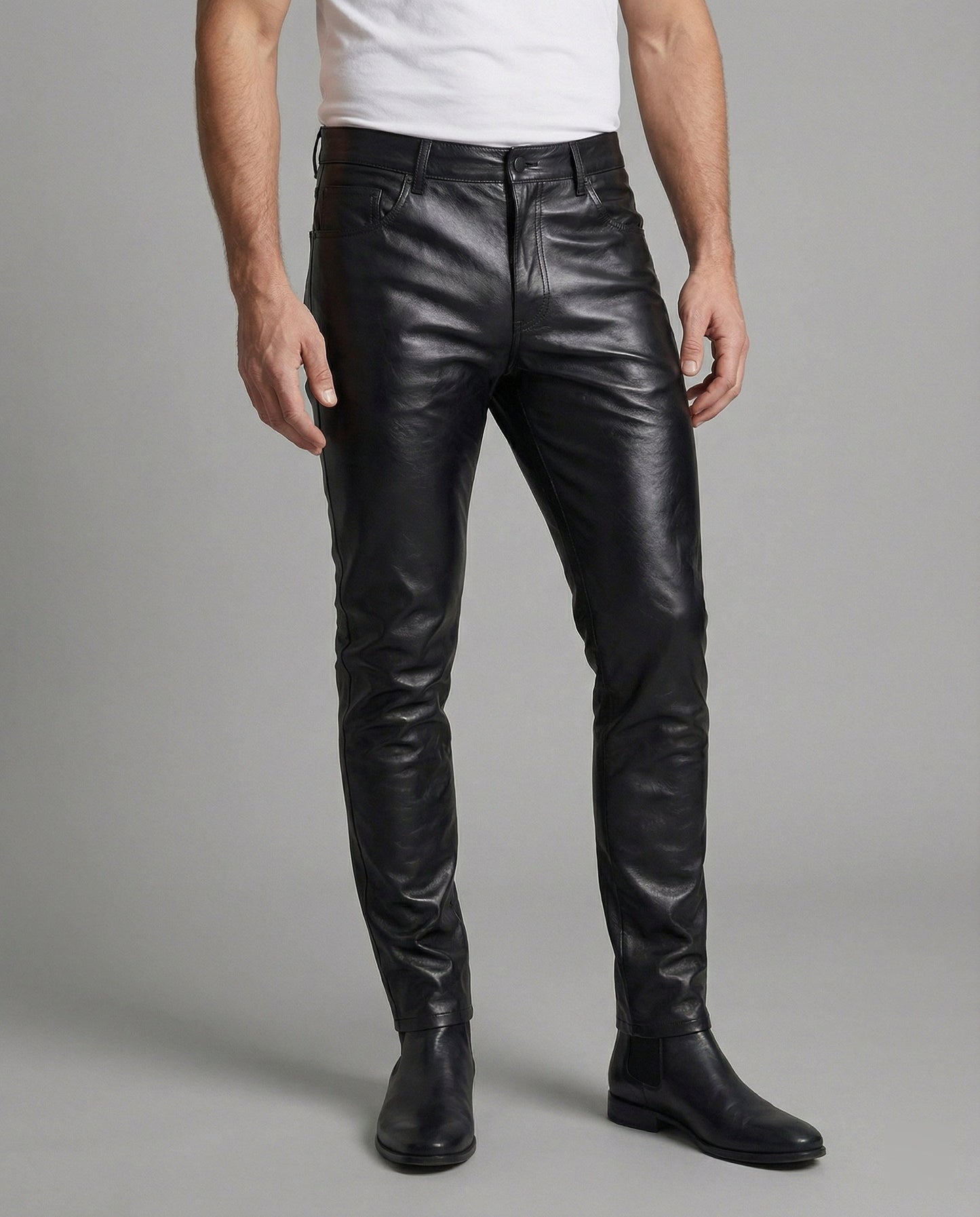 Herren Slimfit Hose Kunstleder Steppdetails Schwarz - BerlinGlamour