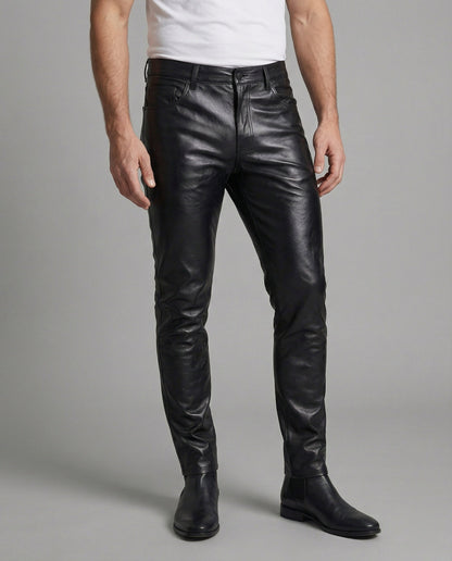 Herren Slimfit Hose Kunstleder Steppdetails Schwarz - BerlinGlamour