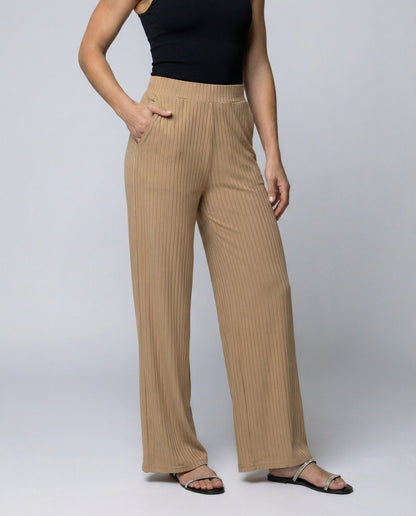 Damen Sommerhose Weit Geschnitten Elegant Mit Rippstruktur