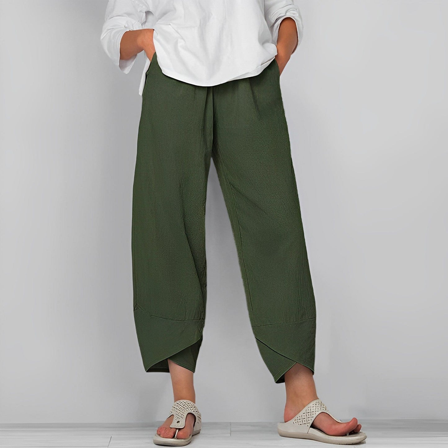 Asymmetrische Leinenhosen Damen Trendig Sommerhosen