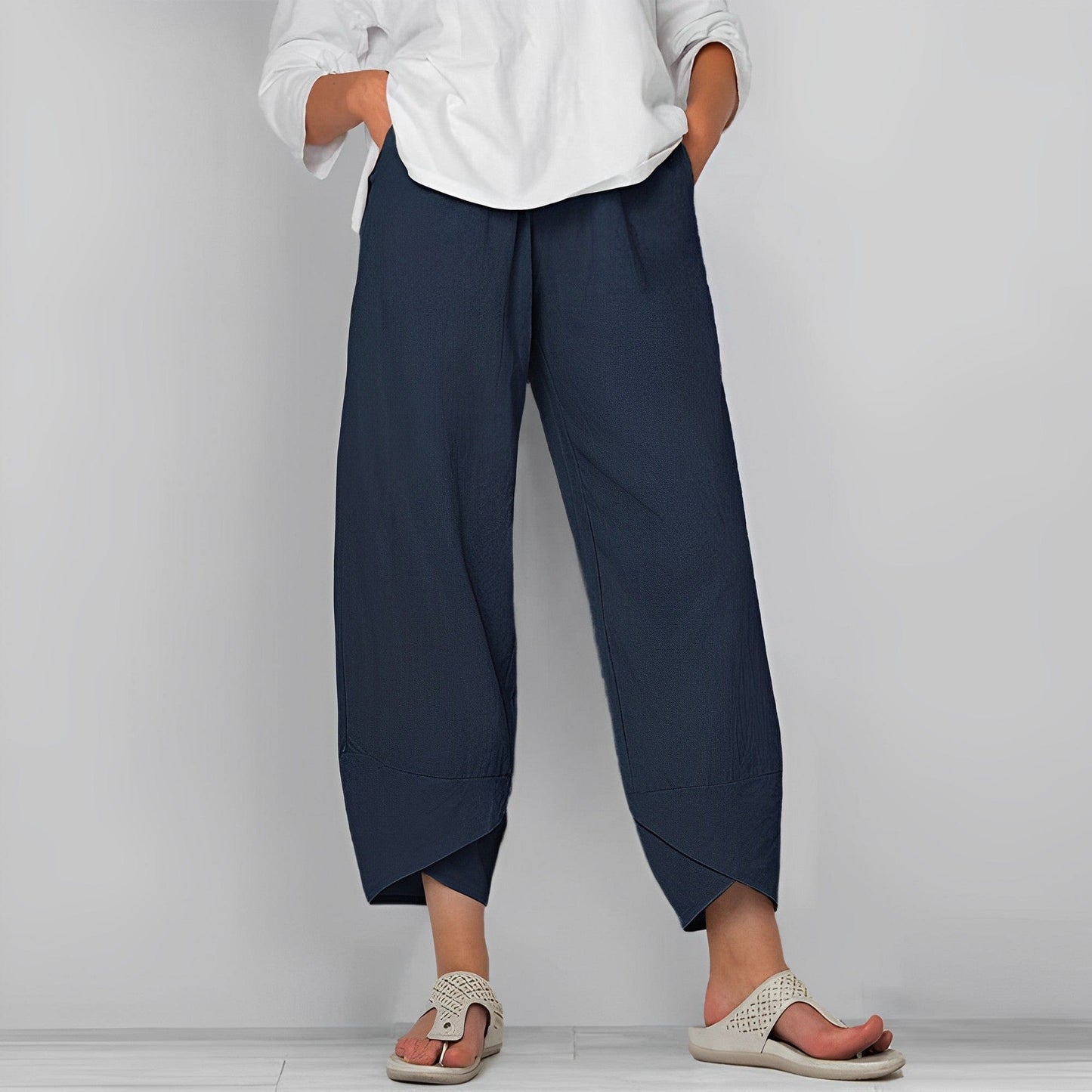 Asymmetrische Leinenhosen Damen Trendig Sommerhosen