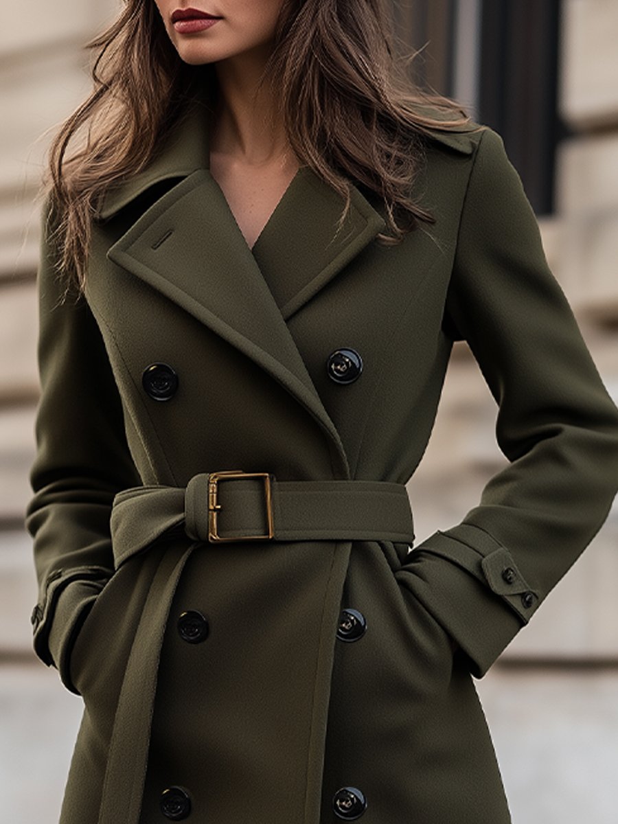 Damen Trenchcoat Lang Winter Mantel mit Gürtel
