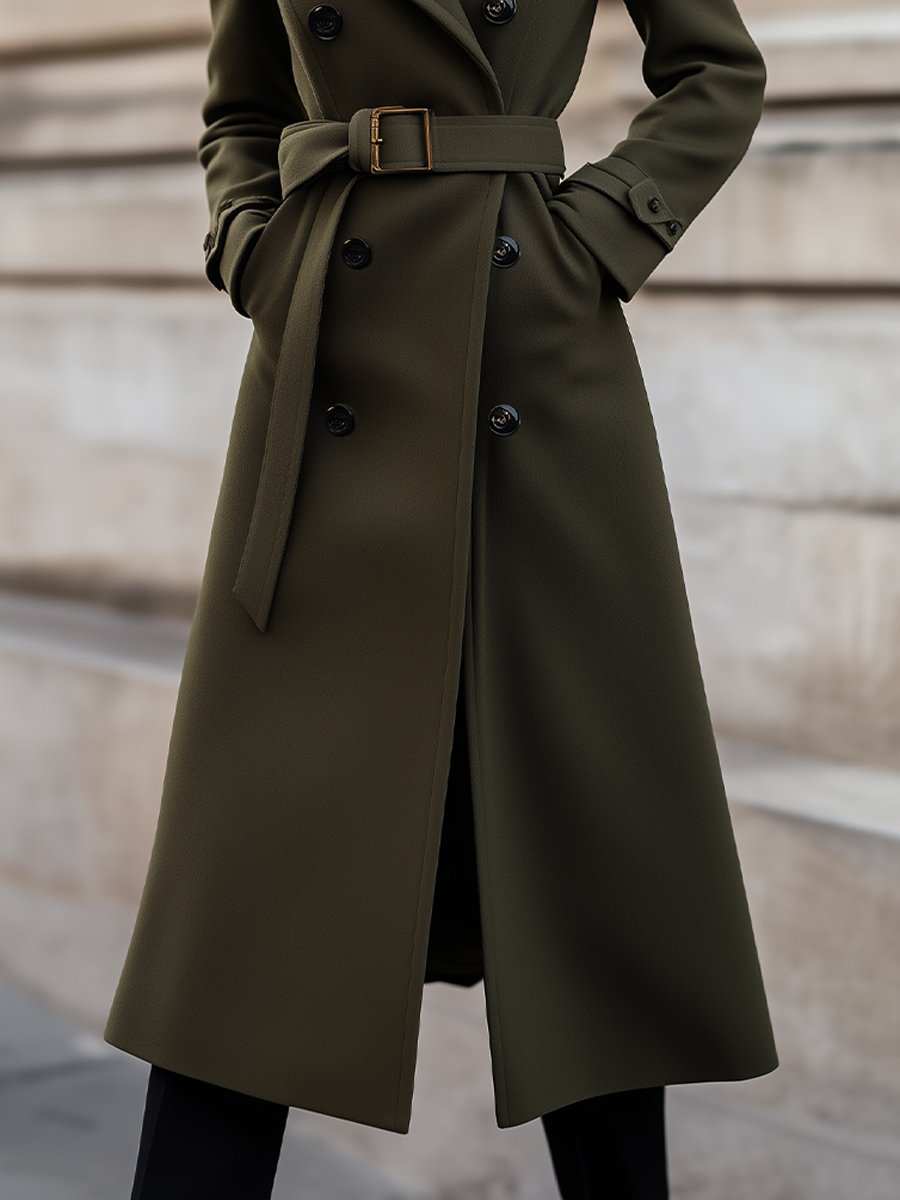 Damen Trenchcoat Lang Winter Mantel mit Gürtel
