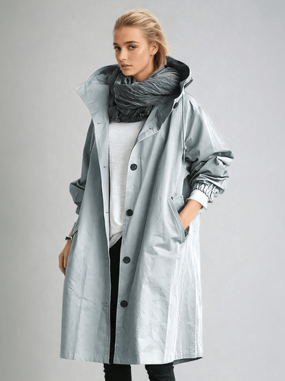 Damen Trenchcoat Klassisch Mit Knöpfen Und Hochem Kragen