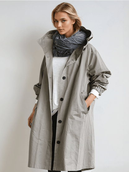 Damen Trenchcoat Klassisch Mit Knöpfen Und Hochem Kragen - BerlinGlamour