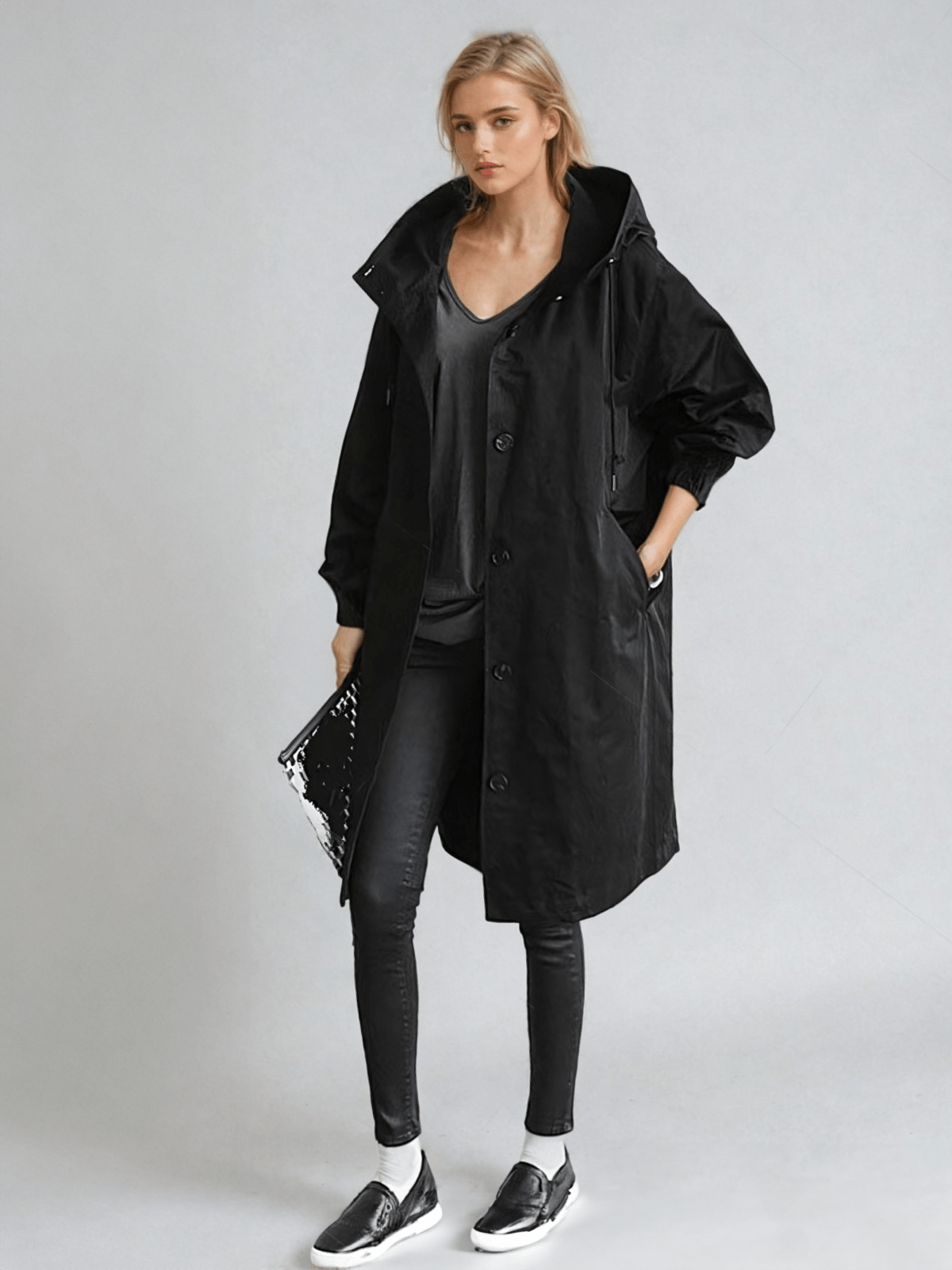 Trenchcoat Herren Modern mit Knöpfen und Stehkragen