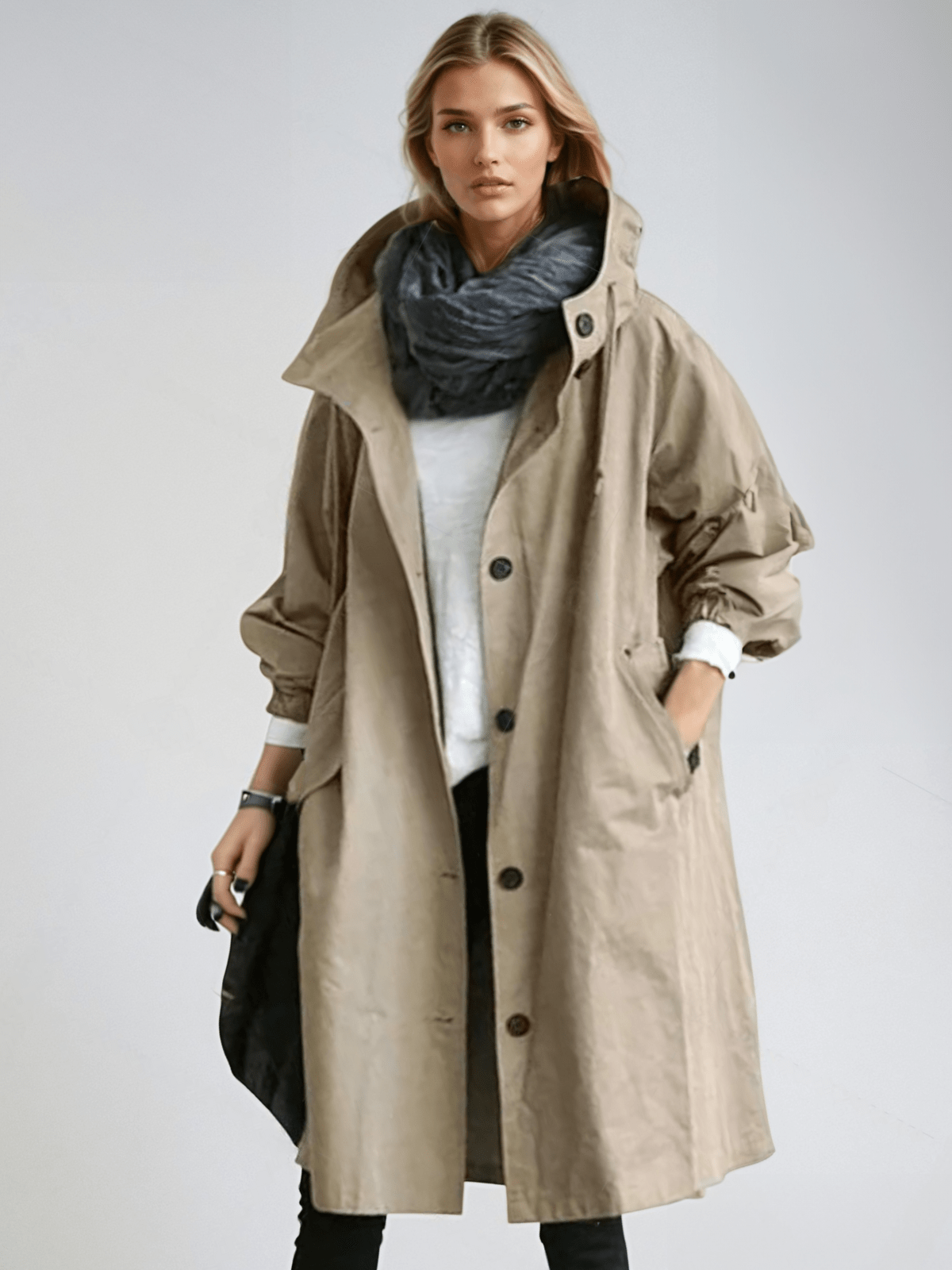Damen Trenchcoat Klassisch Mit Knöpfen Und Hochem Kragen