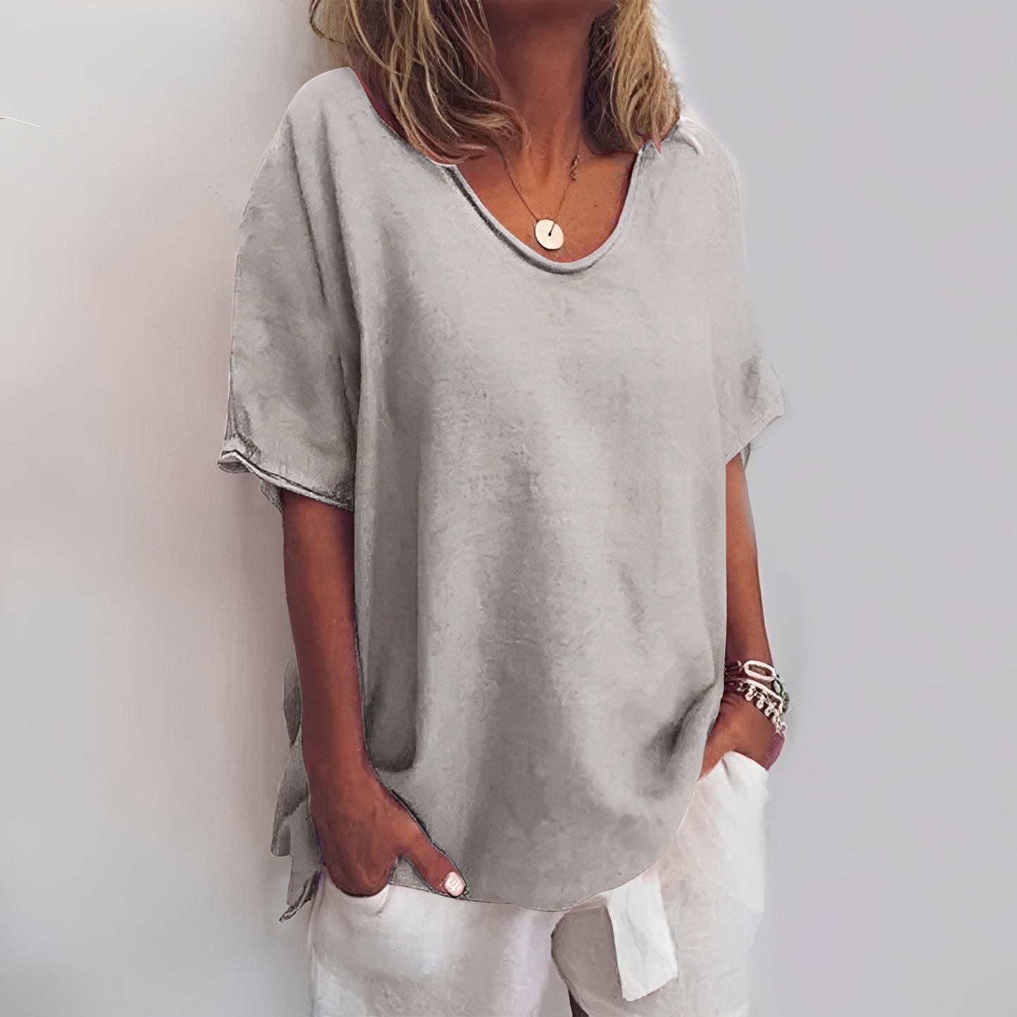 Damen T-Shirt Bequem Lockeres 2er Pack