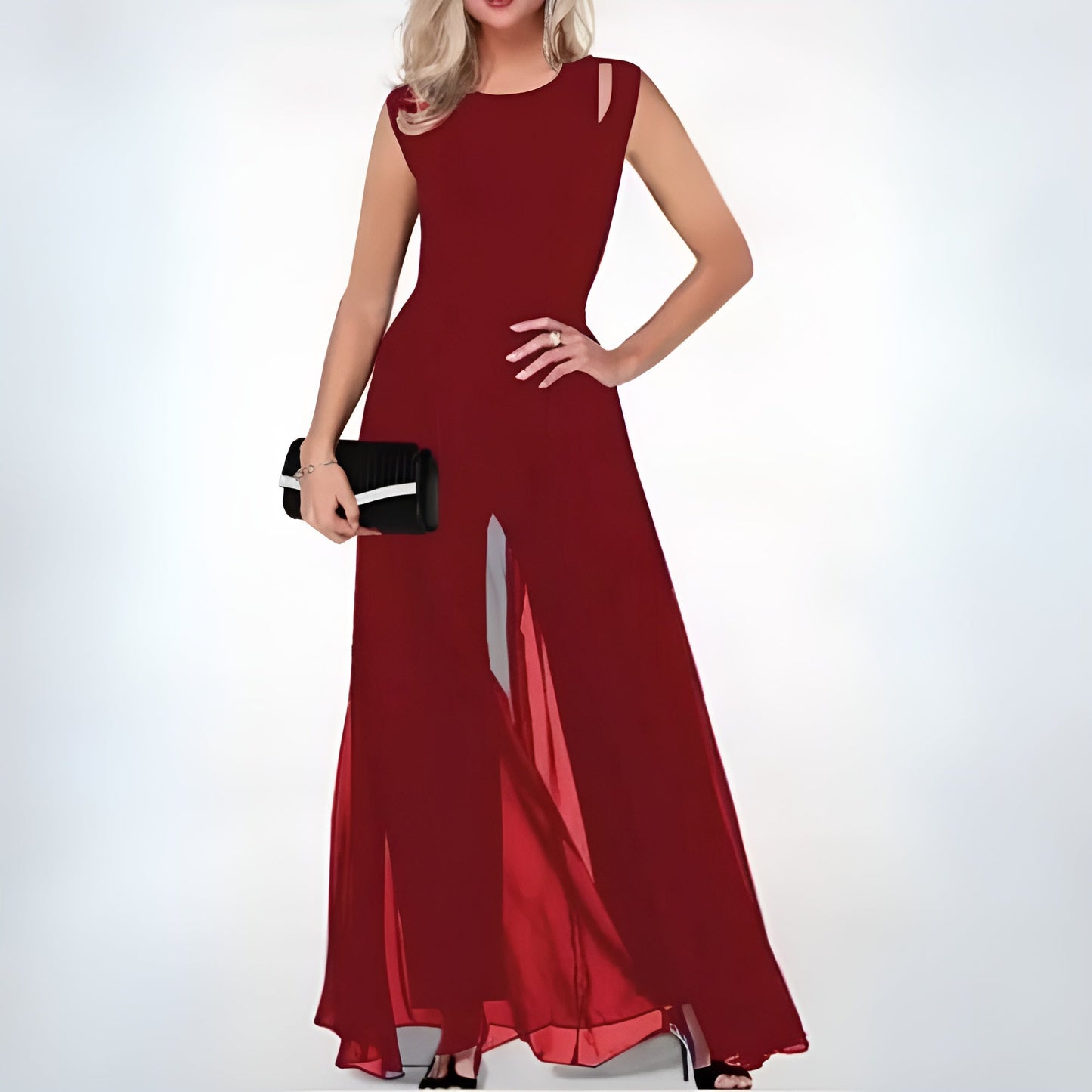 Elegante Chiffon Jumpsuit Ohne Ärmel Abendkleid