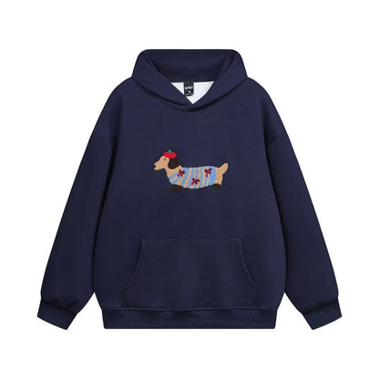 Damen Hoodie Oversize mit Hunde-Print Hellgrau