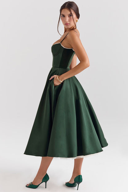 Elegantes Damenkleid Midi Korsett Oberteil Rock