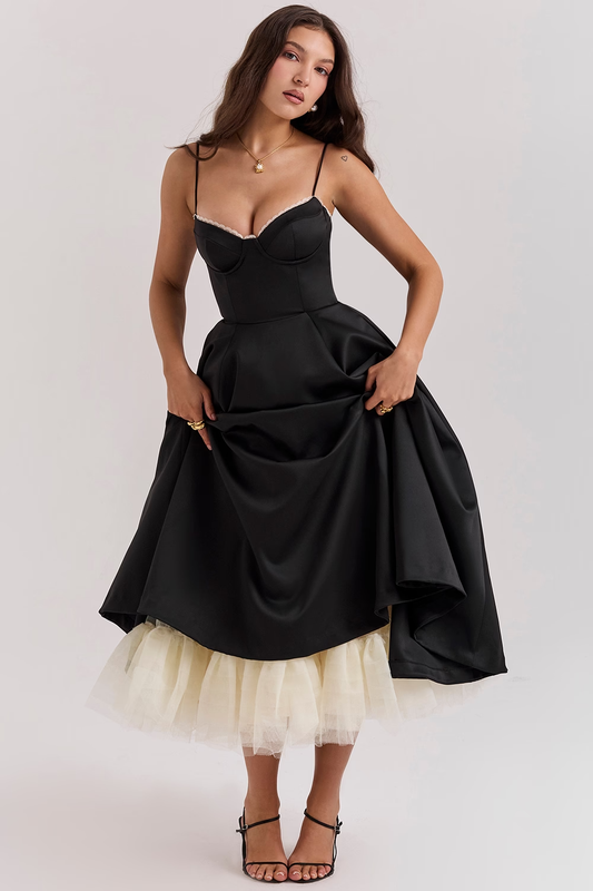 Elegantes Damenkleid Midi Korsett Oberteil Rock - BerlinGlamour