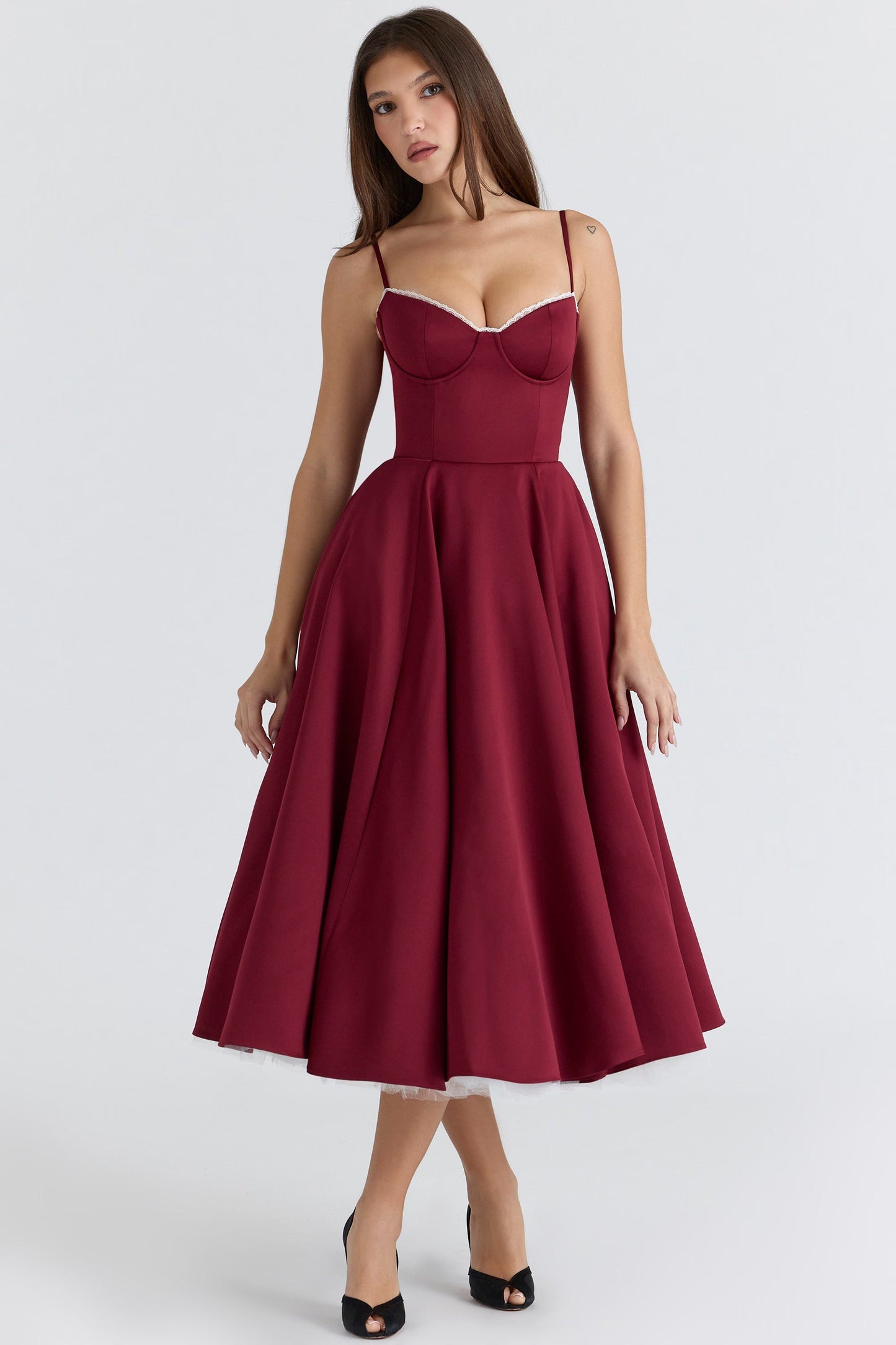 Elegantes Damenkleid Midi Korsett Oberteil Rock