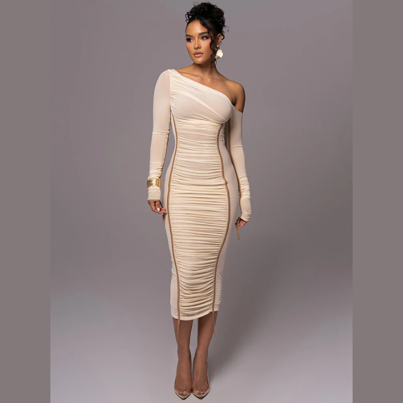 Elegantes Midi Kleid Asymmetrisch Figurbetont Damenkleid - BerlinGlamour