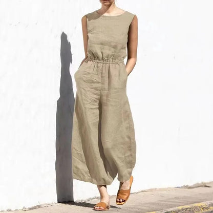 Baumwoll-Jumpsuit Damen Sommer Leinen Elegant