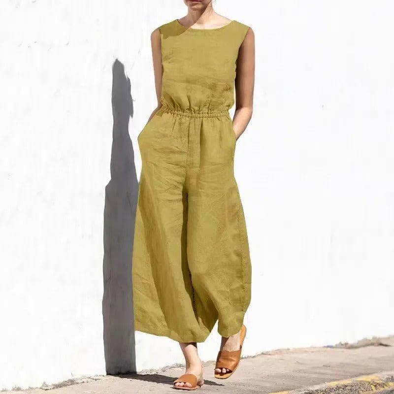 Baumwoll-Jumpsuit Damen Sommer Leinen Elegant