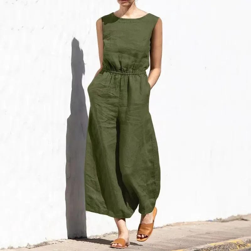 Baumwoll-Jumpsuit Damen Sommer Leinen Elegant
