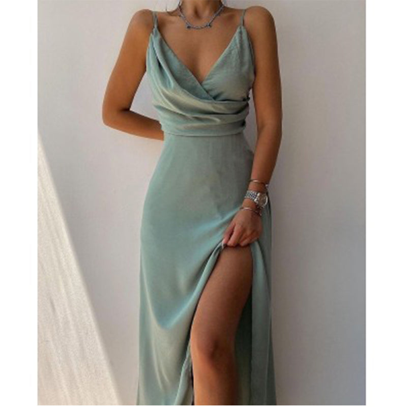 Elegantes Abendkleid V-Ausschnitt Spaghettiträger Schwarz Formal