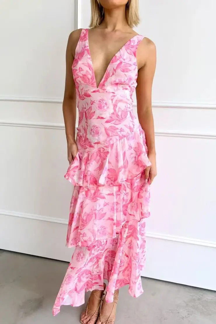 Damen Maxikleid Geblümt Elegantes Sommerkleid