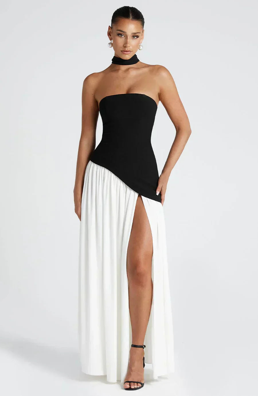 Damen Maxi Kleid Asymmetrisch Hochzeitsgast Outfit Elegant